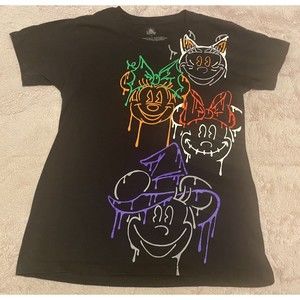 Disney Halloween T Shirt Black Graphic Puff Paint Mickey Mummy Pirate Scary L